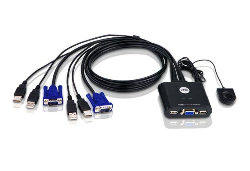 2-Port USB VGA Cable KVM Switch with Remote Port Selector